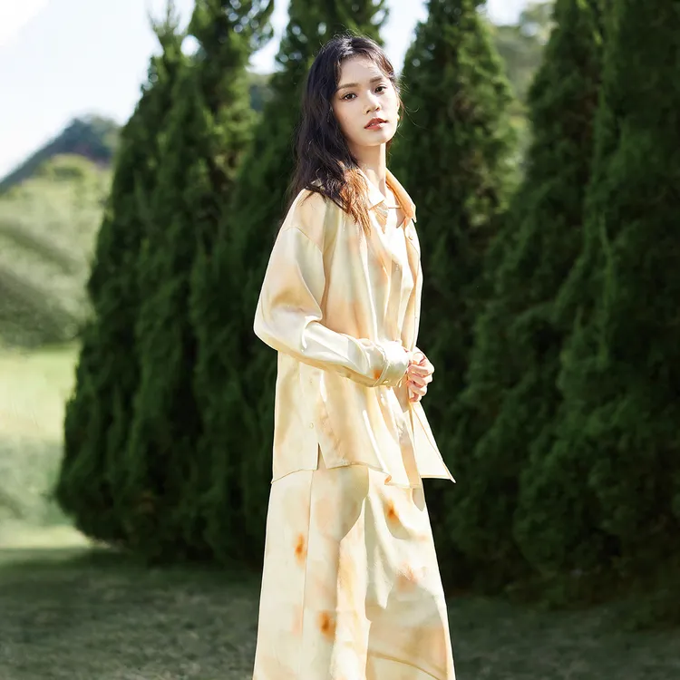 SENTUBILA Two Piece Skirt Sets Women's Apricot With Orange Blossom Print-2