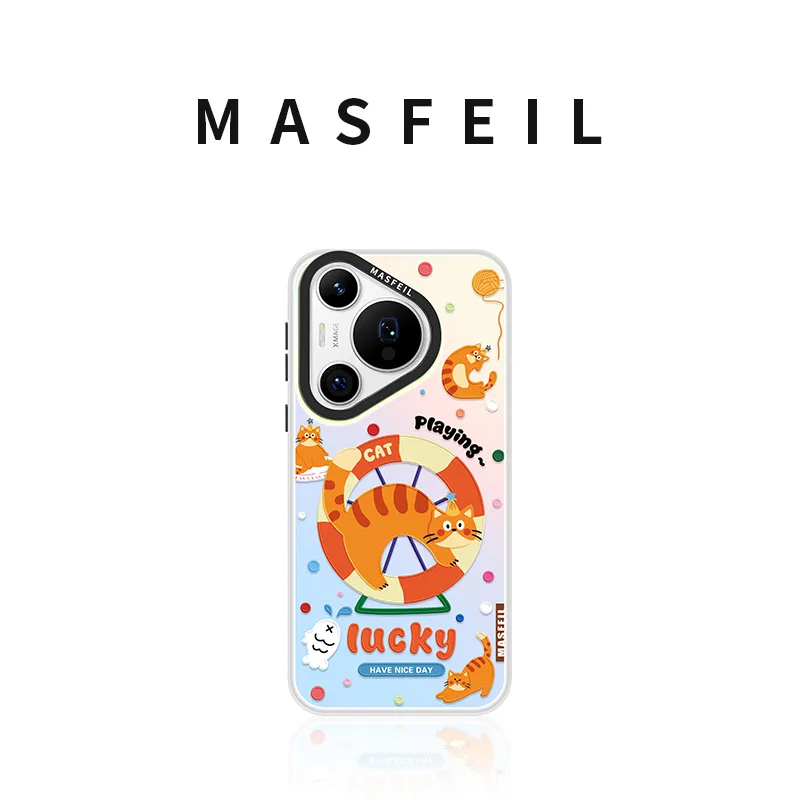 Marsfield Acrylic Material Laser Magnetic Spinny Kitten Phone Cases Compatibility Huawei P70/60/50/40 Pro-1