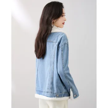 Like The Age Of Water Spring, Fall, Winter Velvet feel Coat Loose Fit Women's Blue