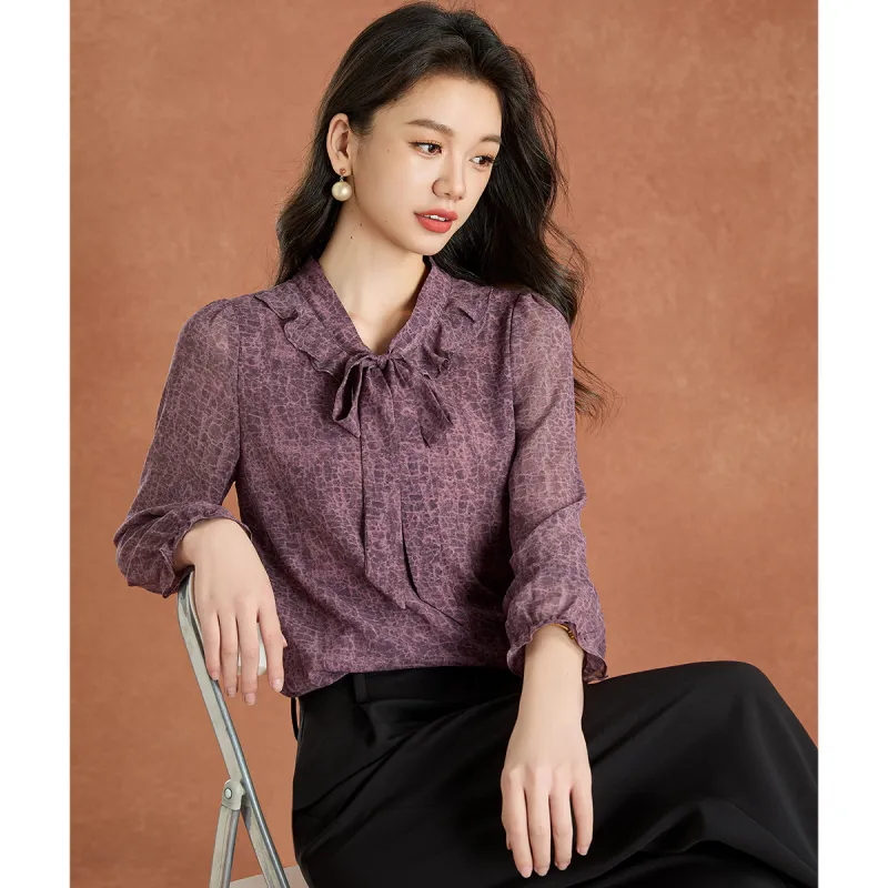 Mylan Spring, Fall Chiffon Shirt Women's Purple Flower-2