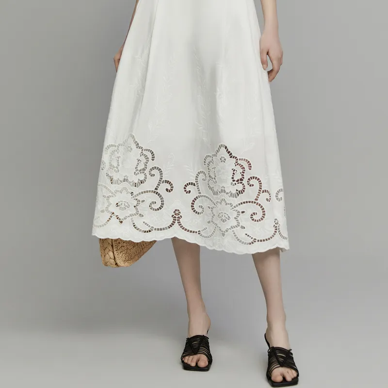 ELLE Casual Long Skirts Women's White-4