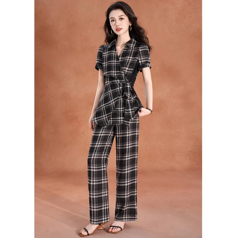 Mylan Casual Suits Women's Black White Plaid-5