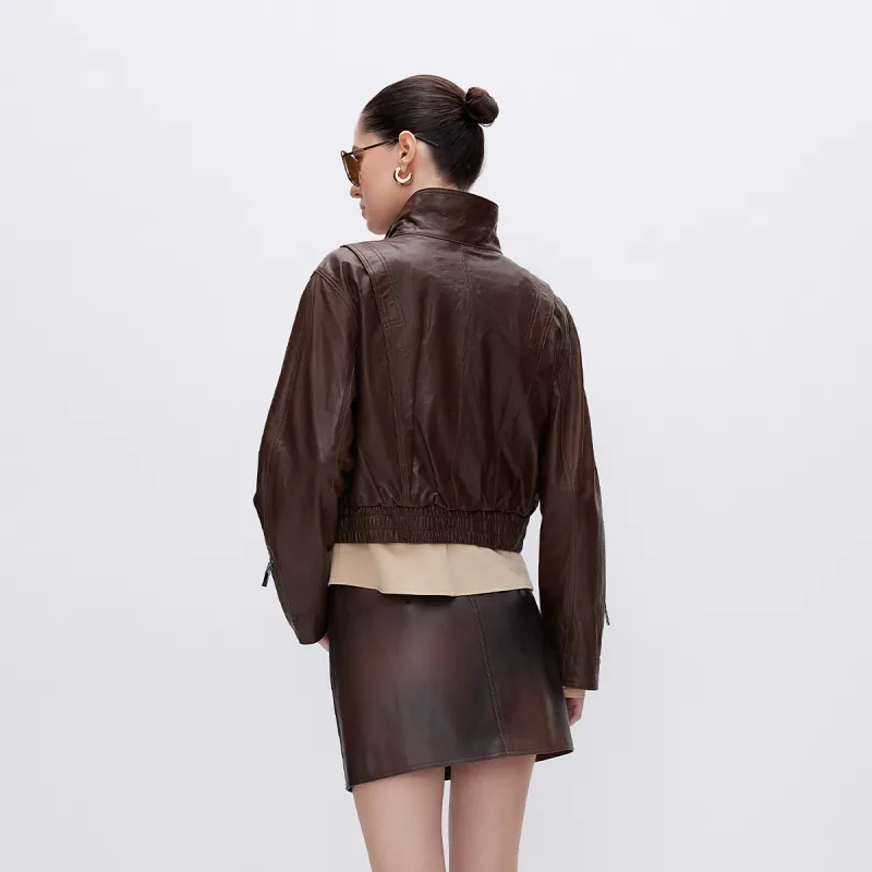 ONLY Leather Jackets Women's E09 Drum Brown-3