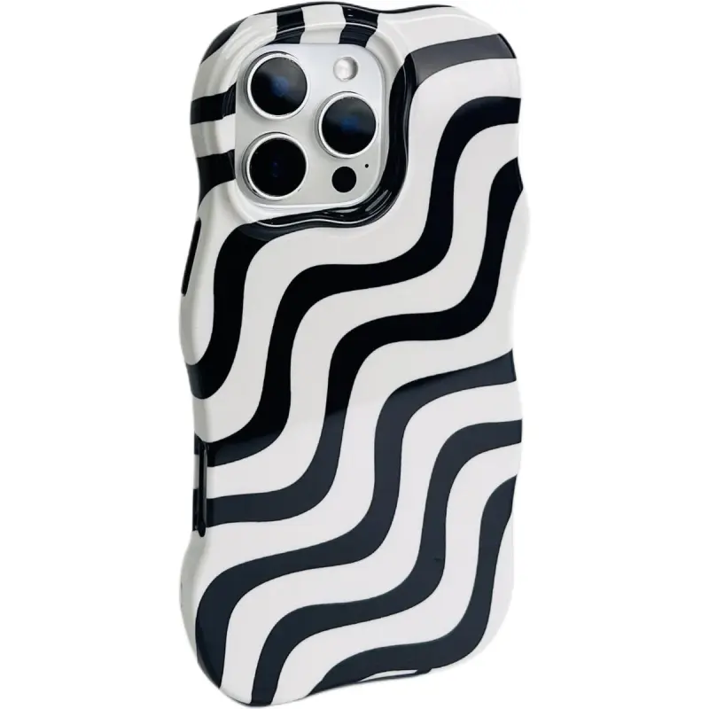 Sopi Acrylic Material Wave Edge Irregular Stripes Phone Cases Compatible With IPhone 16/15 Pro Max/Apple 13/14 Pro/Max-5