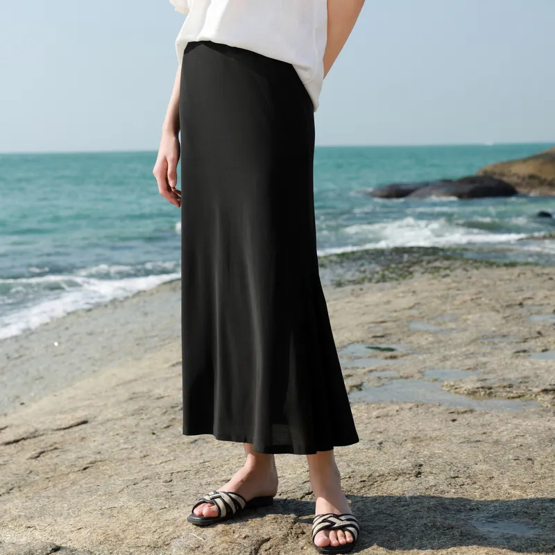 3COLOUR Casual Long Skirt Women's Classic Black-5