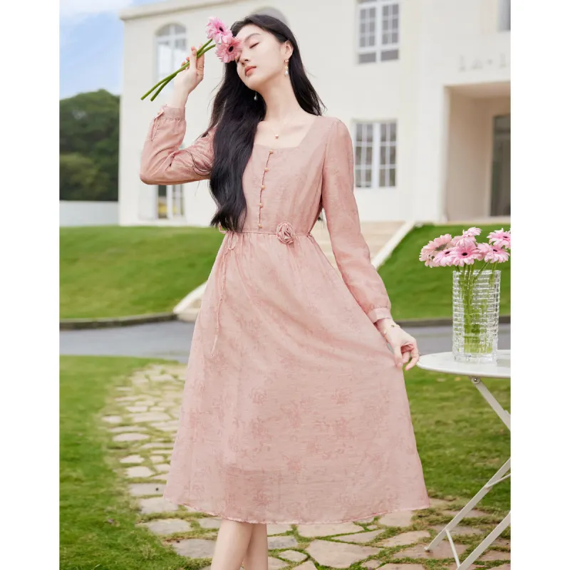 Like The Age Of Water Fall Long Sleeved Dress Regular Women's Pink-2