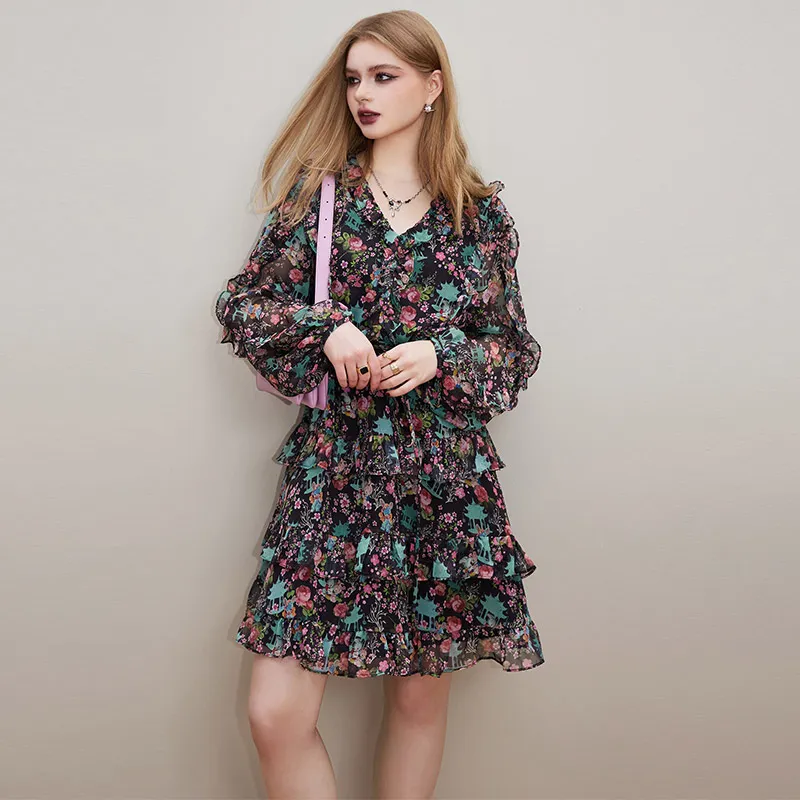 ELF SACK Long Sleeved Dresses Women's Alumni Association Floral Black-6