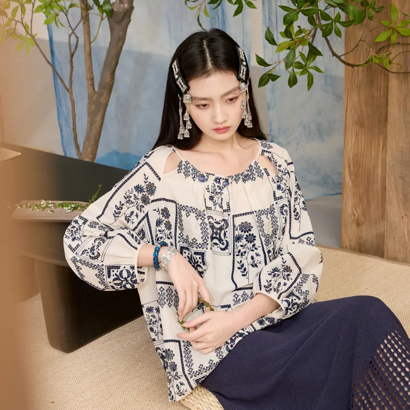 3COLOUR Chiffon Shirt Women's Ecru Floral-2