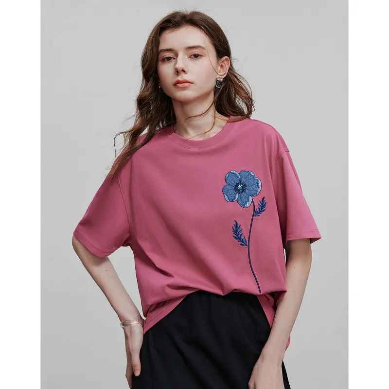Initial Language Drop Shoulder Sleeve T Shirt Women's-13