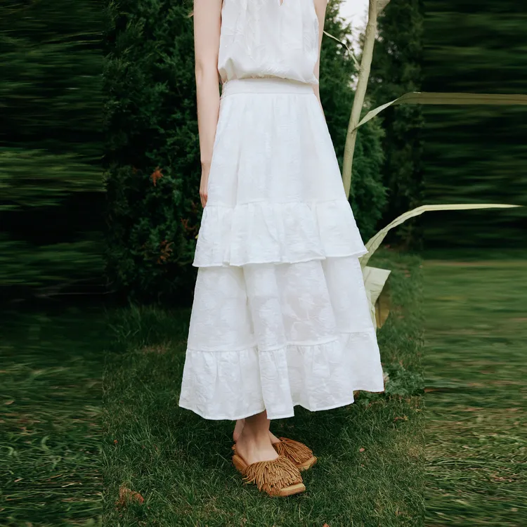 ELLE Casual Long Skirts Women's White-3