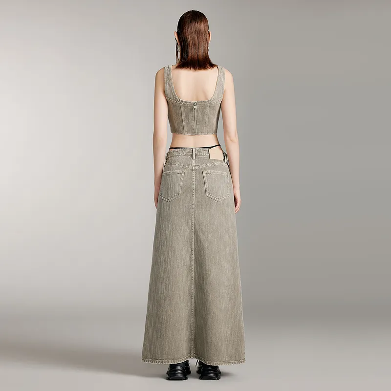Miss Sixty Denim Long Skirts Women's Gray Green-3