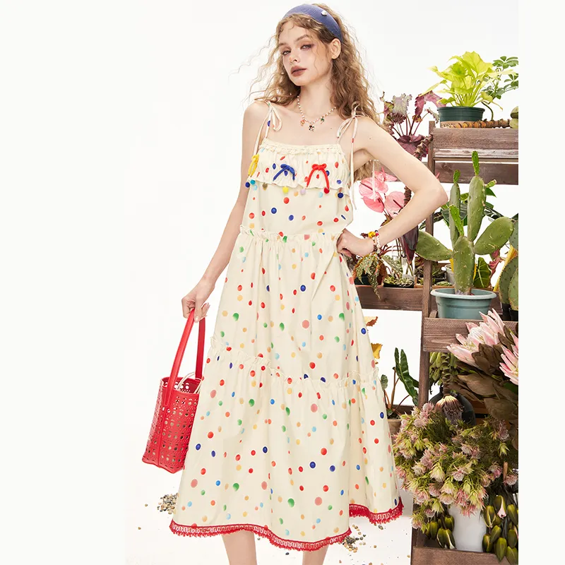 ELF SACK Slip Dresses Women's Light Yellow Polka Dot-2