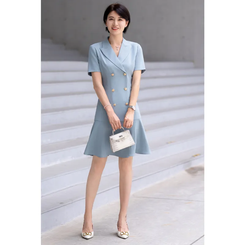 ONE SHALLOW Short Sleeved Dresses Women's Blue-5