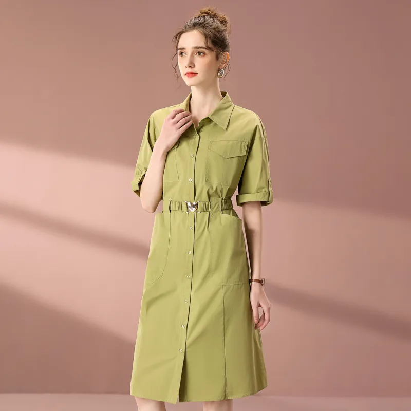 FENHONGMALI Short Sleeved Dresses Women's Green-4