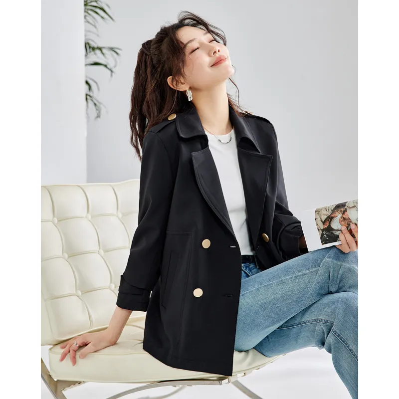 TERRE BLEUE Spring Fall Winter Trench Coat Loose Fit Women's-0