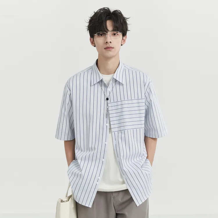 EARL JOEL Shirt Unisex White Blue Stripes-2