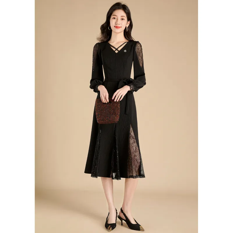 Mylan Spring, Fall Long Sleeved Dress Cinched Waist Women's Black Collection Brand, Get Activity Alerts In Real Time-8