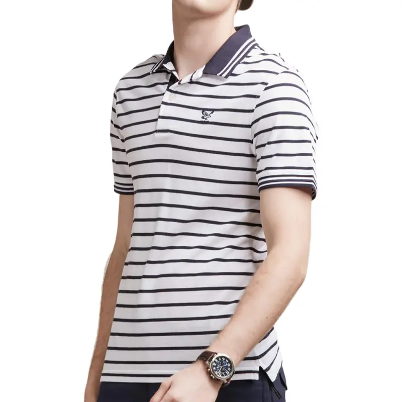 AIGLE BARTWING ST Polo Shirt Men's Super Bright White Stripes-2