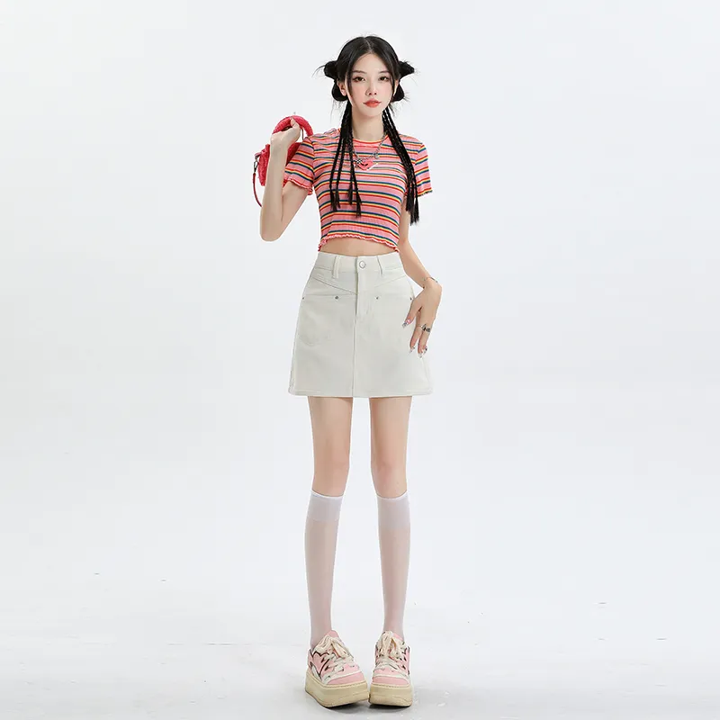 XIANSINIAO Denim Short Skirts Women's-1