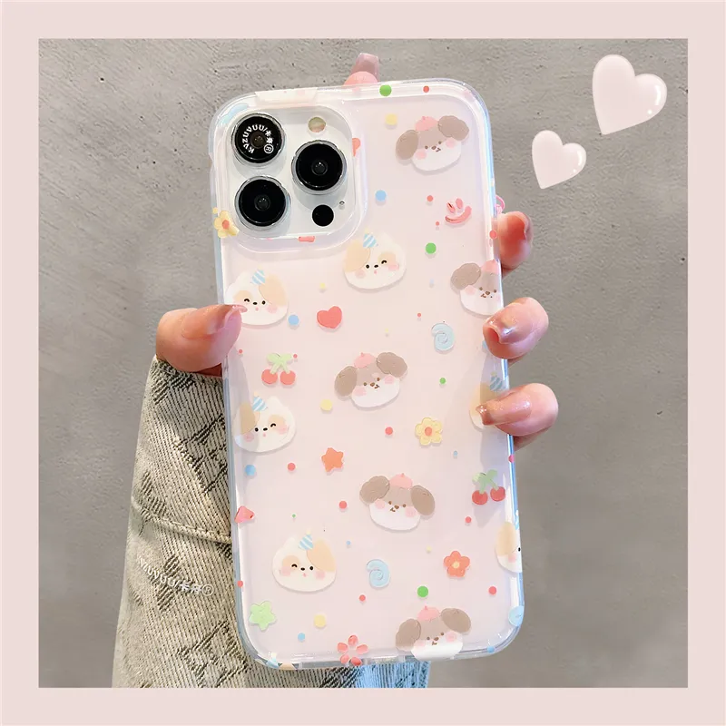 Sopi Acrylic Material Foundation Cute Puppy Phone Cases Compatible With IPhone 15 Pro Max/Apple 13/14/Pro/Max/12/11.-3