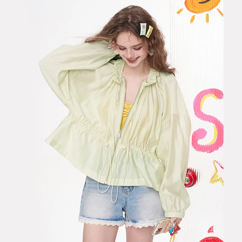 ELF SACK Cropped Coat Women's Shimmering Light Green-5