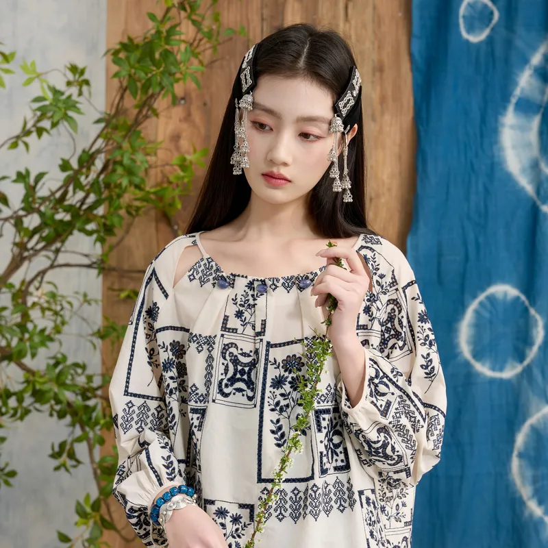 3COLOUR Chiffon Shirt Women's Ecru Floral-6