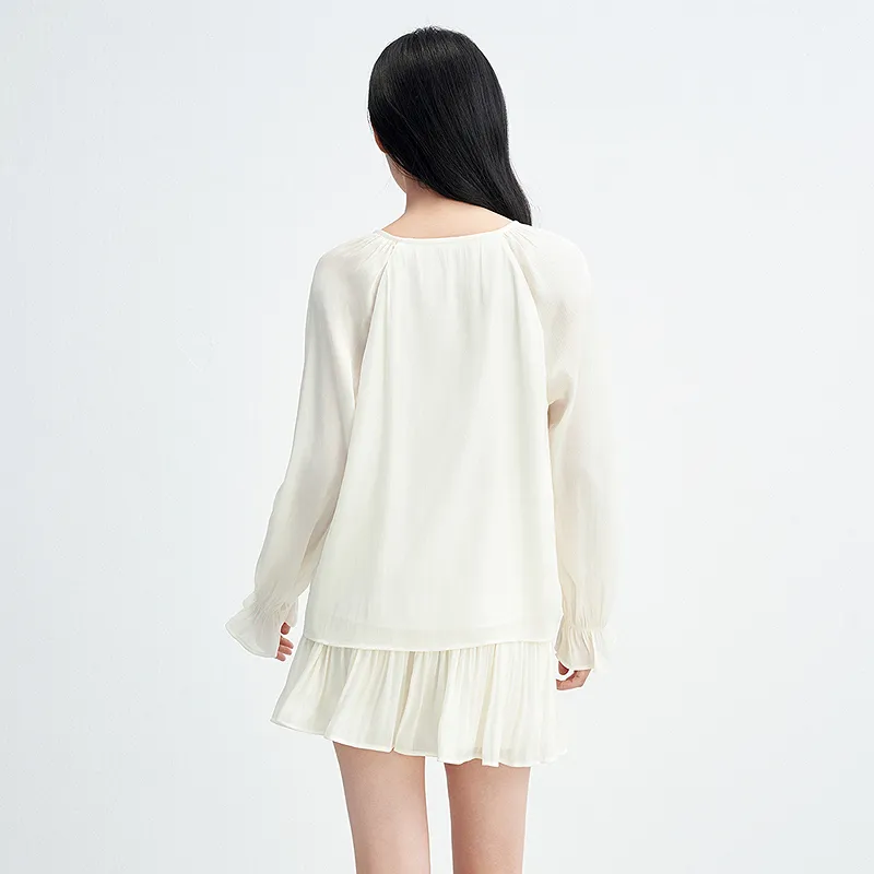 LEDIN Chiffon Shirt Women's Cream Beige-6