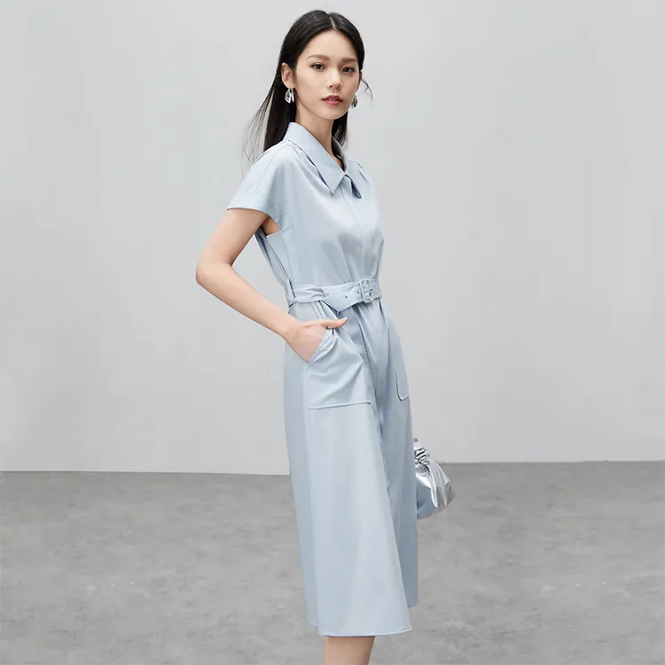 SENTUBILA Short Sleeved Dresses Women's Light Blue-4