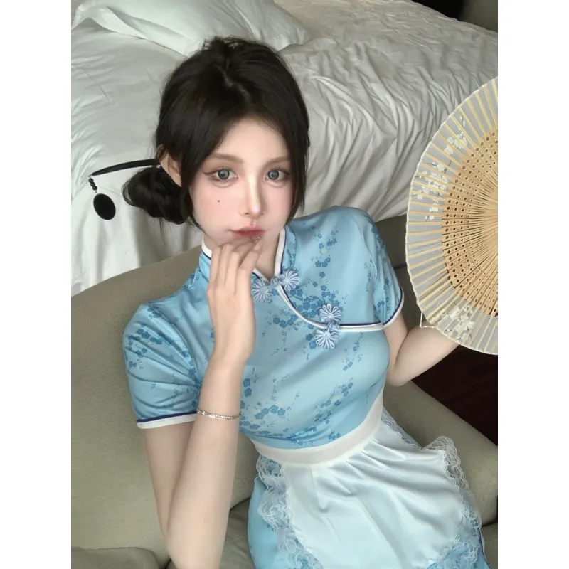 Garbege Cheongsam Women's Sky Blue-4