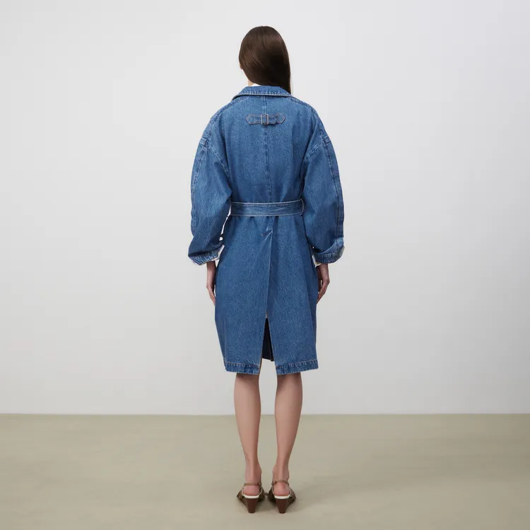 Lost In Echo Trench Coat Women's Denim Blue-4