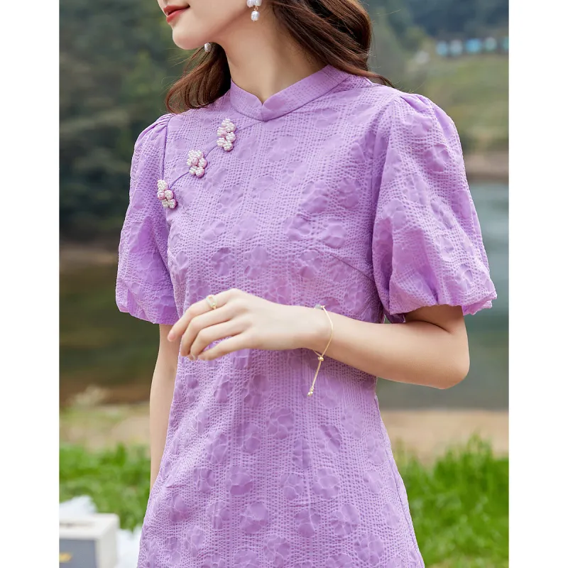 Like The Age Of Water Short Sleeved Dress Women's Purple-3