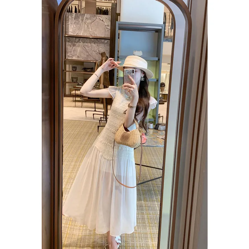 Fish Rabbits Short Sleeved Dress Women's Cream Apricot-3