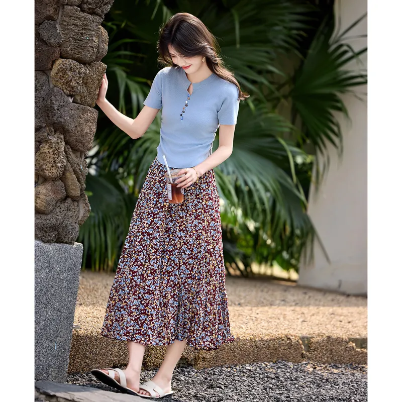 Still Quiet Skirt Set Women's Blue+Red Heather-2