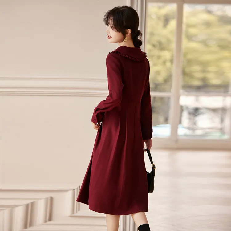 Still Quiet Long Sleeved Dress Women's Red-5