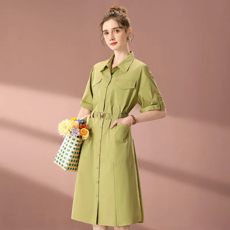 FENHONGMALI Short Sleeved Dresses Women's Green-1