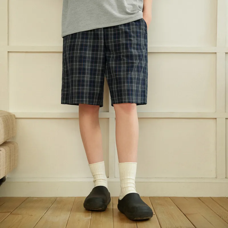714STREET Casual Shorts Unisex Blue Green Plaid-4