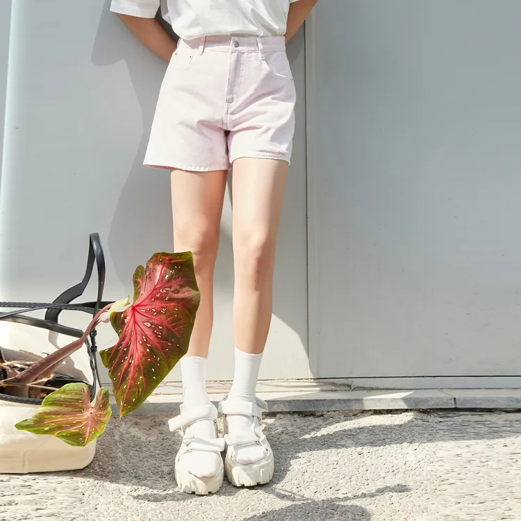 MO&CO Denim Shorts Women's Light Pink-2