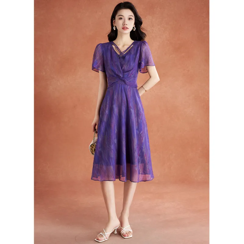 Mylan Summer Short Sleeved Dress Loose Fit Women's Purple-3