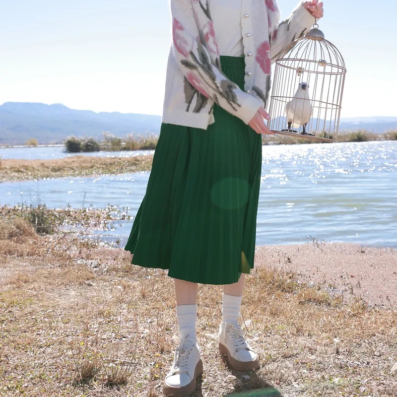 3COLOUR Casual Long Skirts Women's Green-2