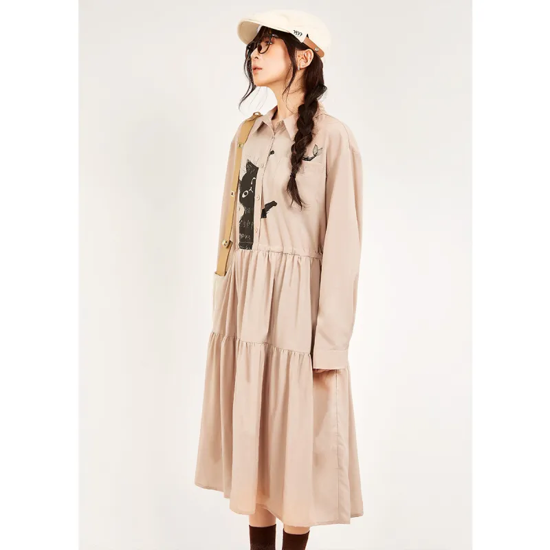MUGUOGUOMU Long Sleeved Dress Women's Khaki-2