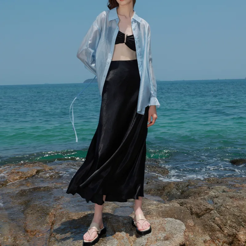 3COLOUR Casual Long Skirt Women's Classic Black-2