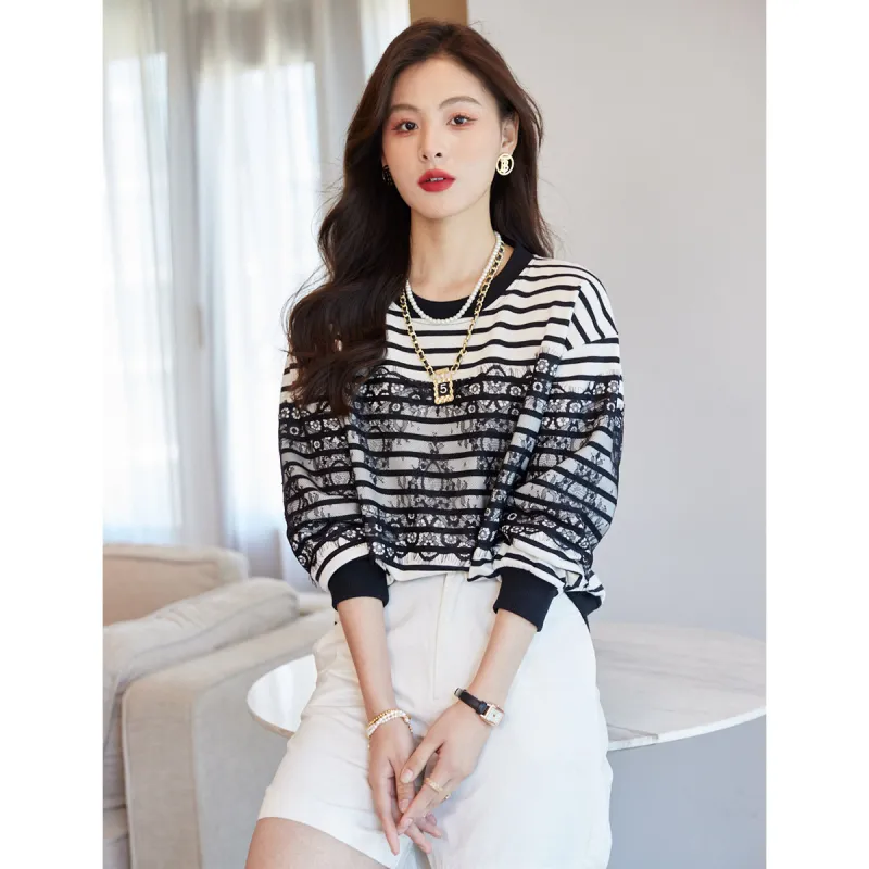 Like The Age Of Water Spring, Fall Sweatshirt Regular Women's Stripes-3