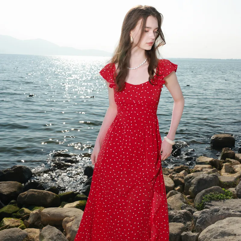 3COLOUR Short Sleeved Dress Women's Rose Red Floral-3