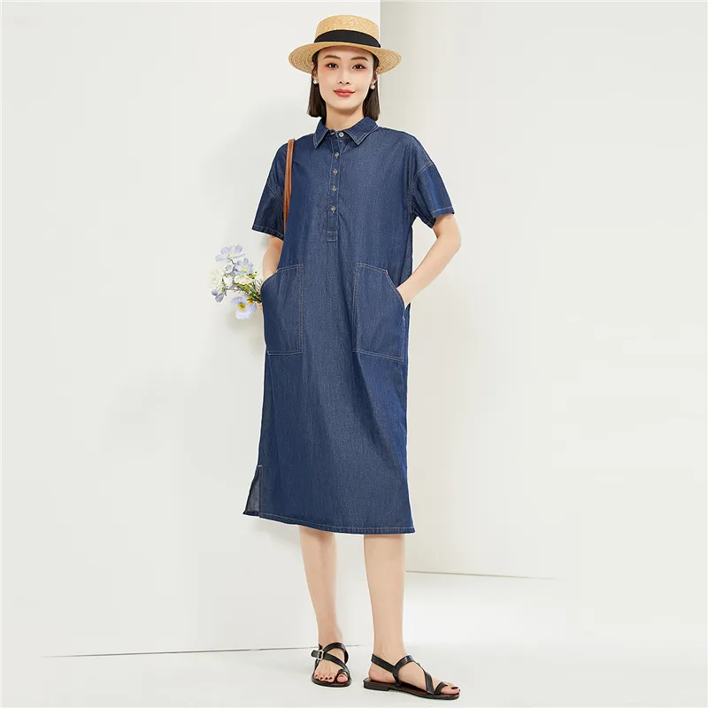 UNIQLO Short Sleeved Dresses Women's Dark Blue-4