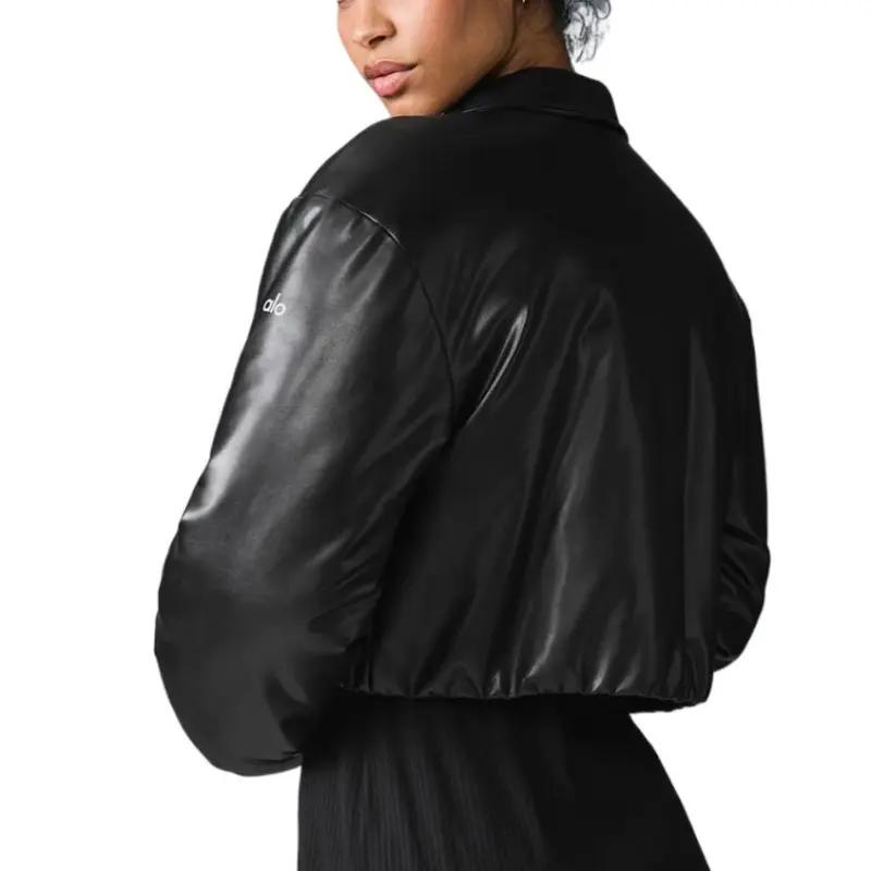 Alo Yoga Faux Leather Cropped Premier Bomber Jackets & Coats Women's-1
