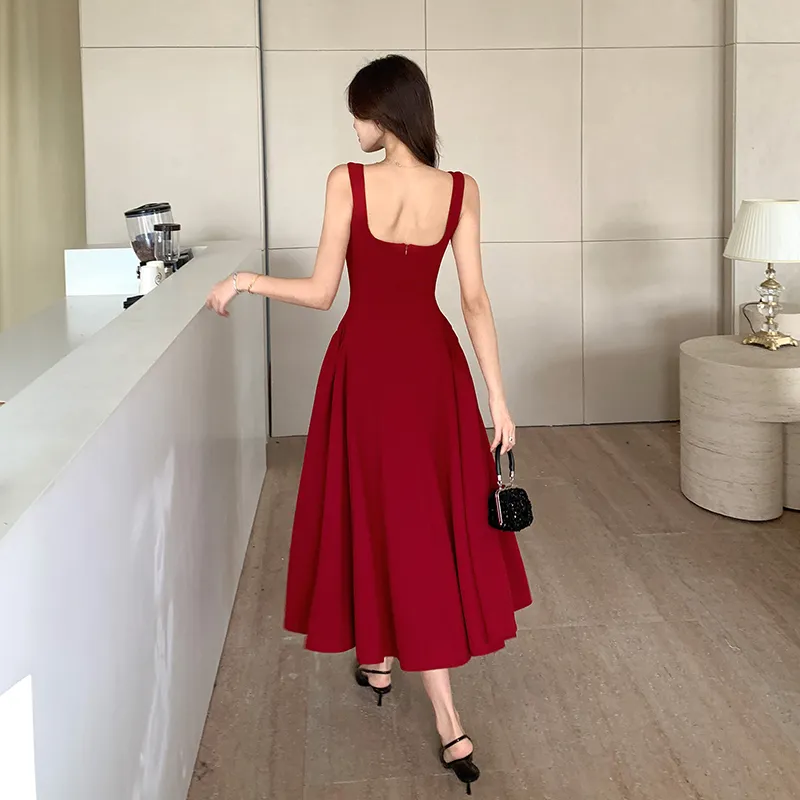 XIANSINIAO Slip Dresses Women's Burgundy-3