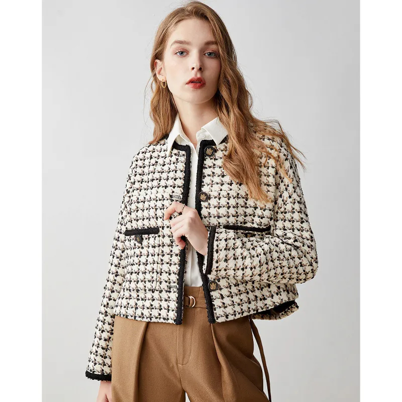 Like The Age Of Water Spring Velvet feel Coat Slim Fit Women's Plaid-1