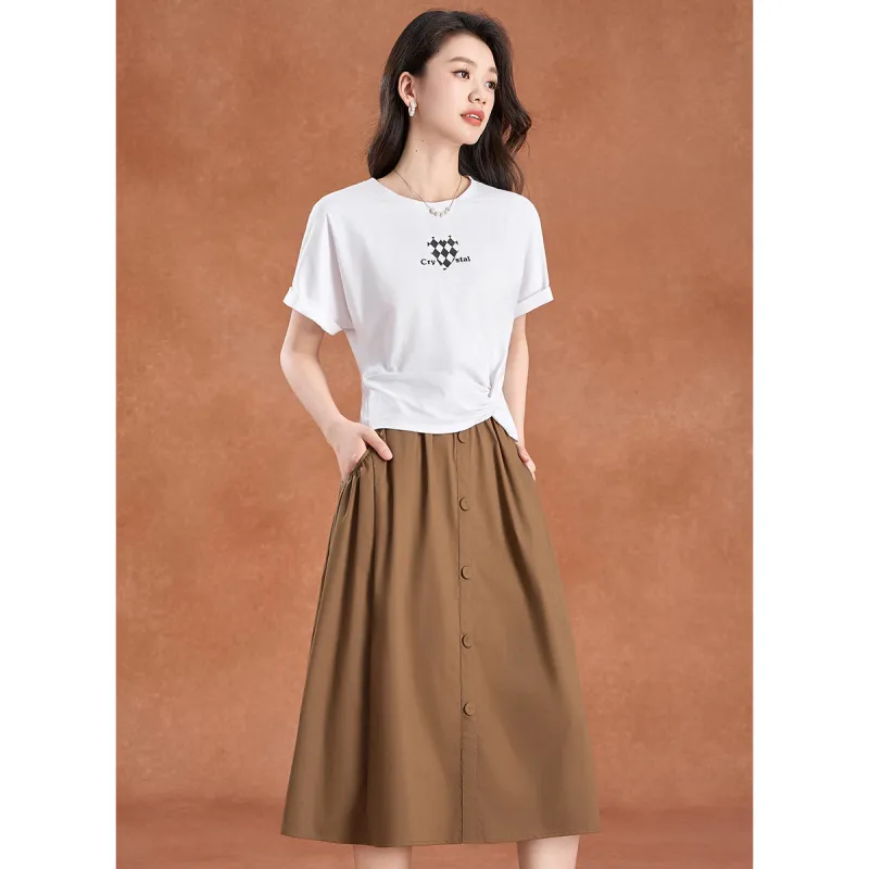 Mylan Two Piece Skirt Sets Women's Khaki-5