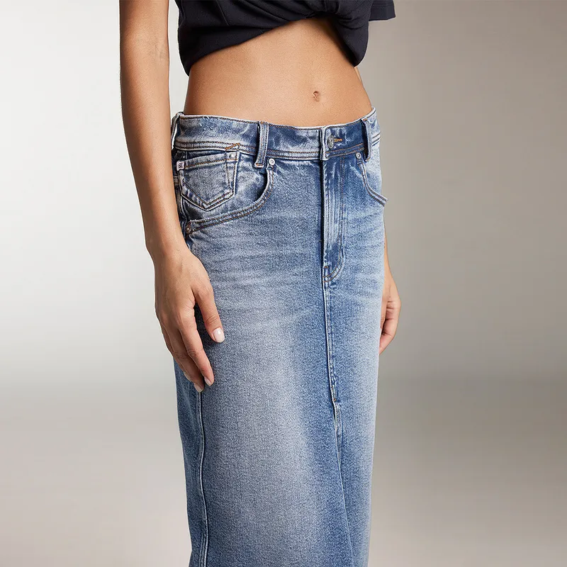 Miss Sixty Denim Long Skirt Women's Dark Blue-3