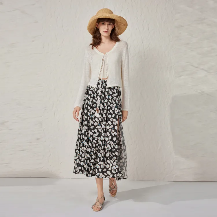 ELLE Casual Long Skirt Women's Black-3